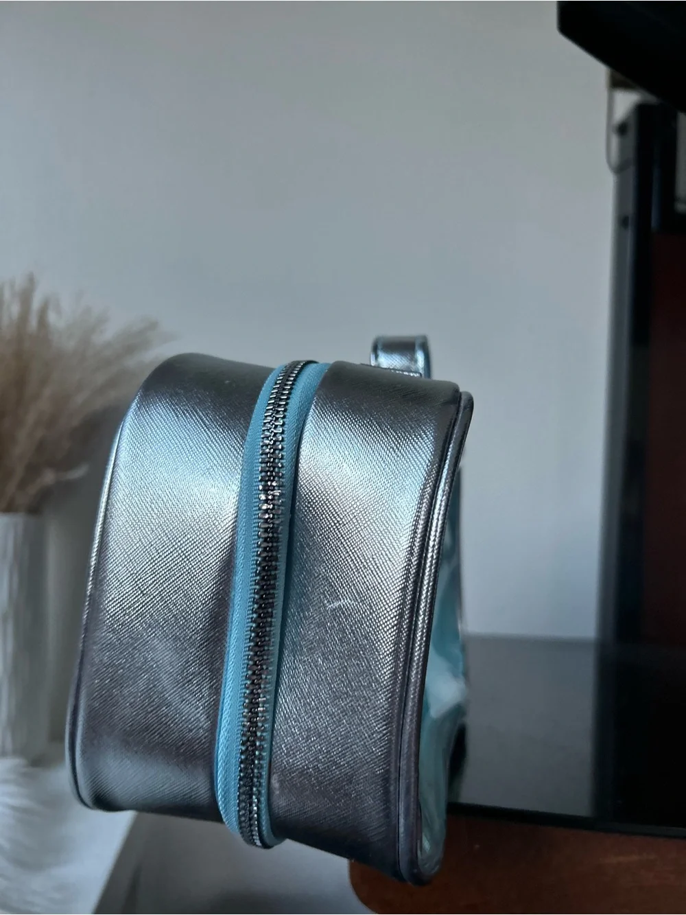 Nicole miller nyc Clear Travel Cosmetic Case with Light Blue Trim